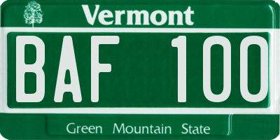VT license plate BAF100
