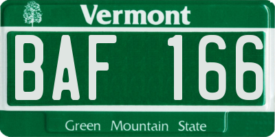 VT license plate BAF166