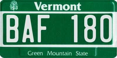 VT license plate BAF180