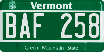 VT license plate BAF258