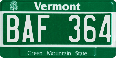 VT license plate BAF364