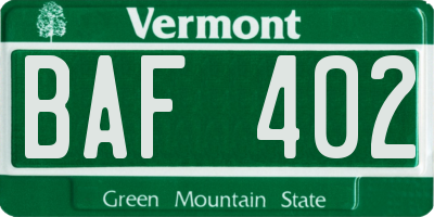 VT license plate BAF402
