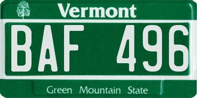 VT license plate BAF496