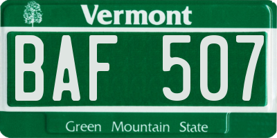 VT license plate BAF507