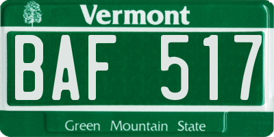 VT license plate BAF517