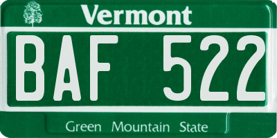 VT license plate BAF522
