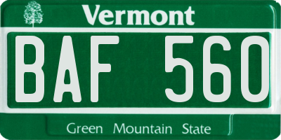 VT license plate BAF560