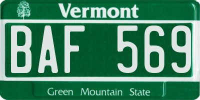 VT license plate BAF569