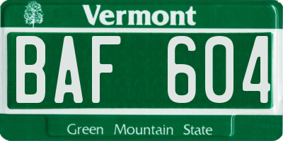 VT license plate BAF604