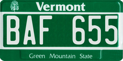 VT license plate BAF655
