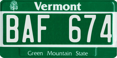 VT license plate BAF674
