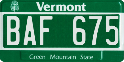 VT license plate BAF675