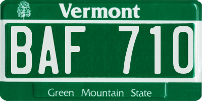 VT license plate BAF710