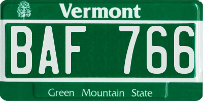 VT license plate BAF766