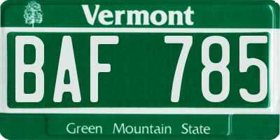 VT license plate BAF785