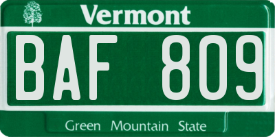 VT license plate BAF809