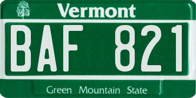 VT license plate BAF821