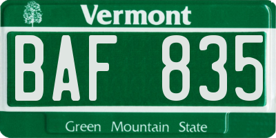 VT license plate BAF835