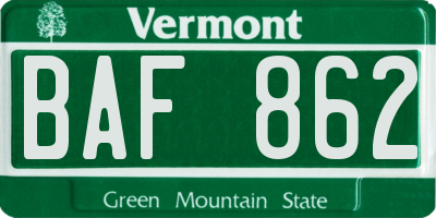 VT license plate BAF862