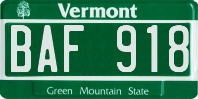 VT license plate BAF918