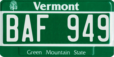 VT license plate BAF949