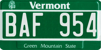 VT license plate BAF954