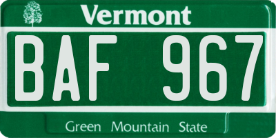 VT license plate BAF967