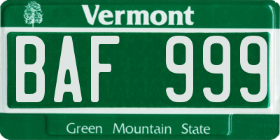 VT license plate BAF999