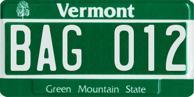 VT license plate BAG012
