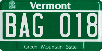 VT license plate BAG018