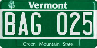 VT license plate BAG025