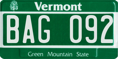VT license plate BAG092