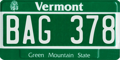 VT license plate BAG378