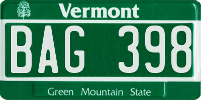 VT license plate BAG398