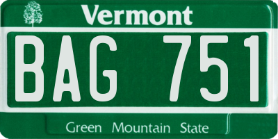 VT license plate BAG751
