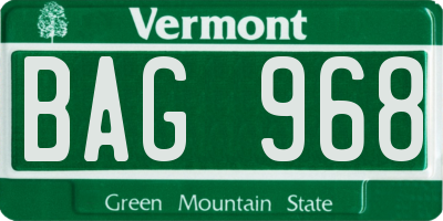 VT license plate BAG968
