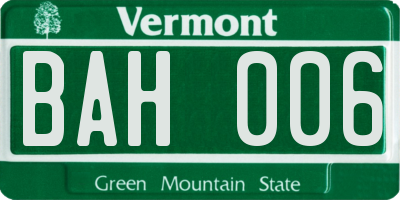 VT license plate BAH006