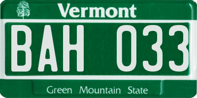 VT license plate BAH033
