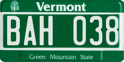VT license plate BAH038