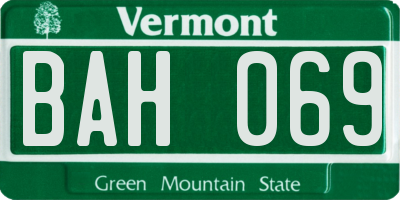 VT license plate BAH069