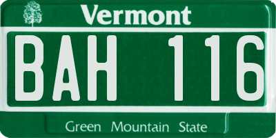 VT license plate BAH116
