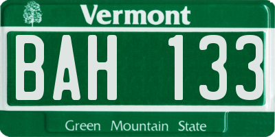 VT license plate BAH133
