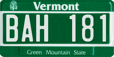 VT license plate BAH181