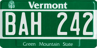 VT license plate BAH242