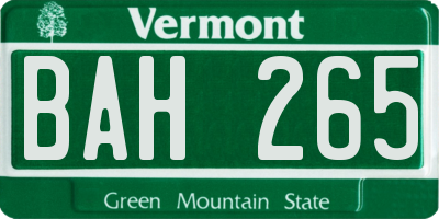 VT license plate BAH265
