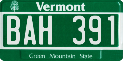 VT license plate BAH391