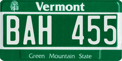 VT license plate BAH455