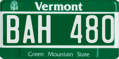 VT license plate BAH480
