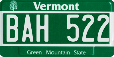 VT license plate BAH522
