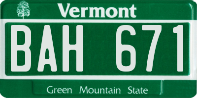 VT license plate BAH671